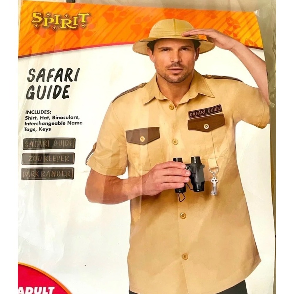 Spirit Halloween Safari Guide Costume Mens Size Small Zoo Set Tan
